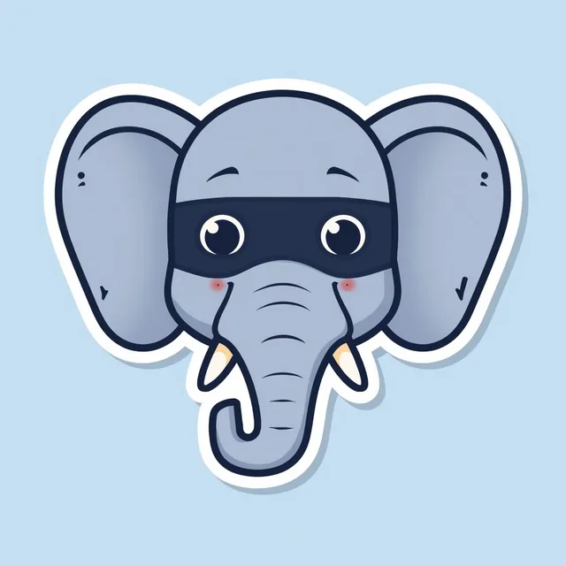 Trunks, the site mascot: a cartoon elephant wearing a burglar's eye mask